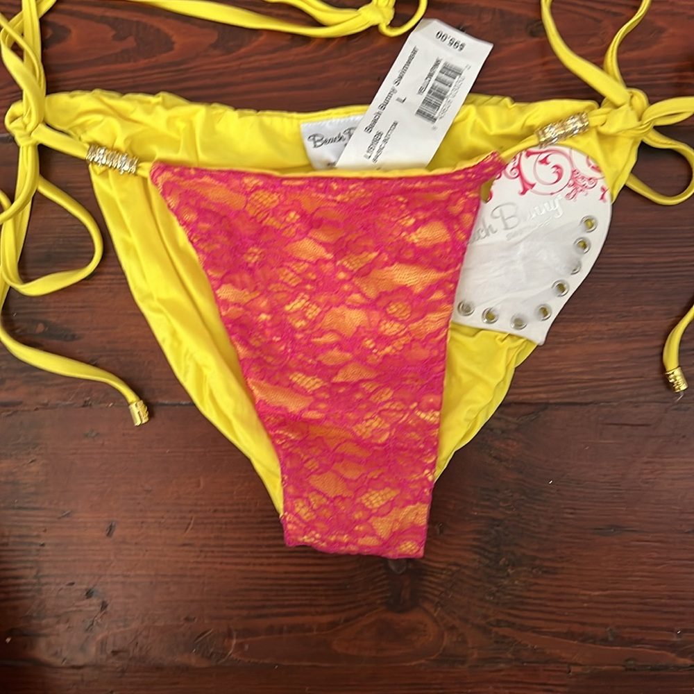 Beach Bunny Yellow & Pink Lace Bikini with Gold and Crystal Beading - Picture 4 of 9